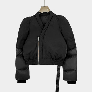 新款 棉服上衣女冬季 保暖外套 短款 黑暗风24SS不对称羽绒服拼接长袖