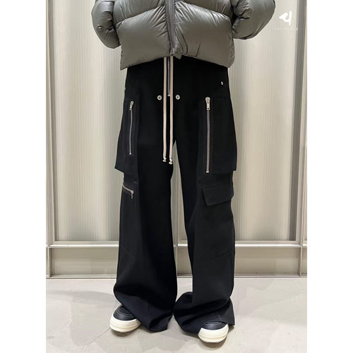暗黑RO风格26新款大口袋拉链工装设计松紧腰美式宽松阔腿休闲长裤