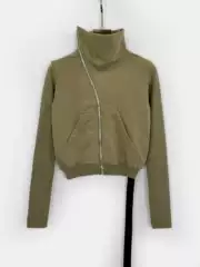 Spring New Dark Style Ro Diagonal Zipper High-Neck Women's Cardigan Zipper Slim Casual Long-Sleeve Sweatshirt Short Jacket