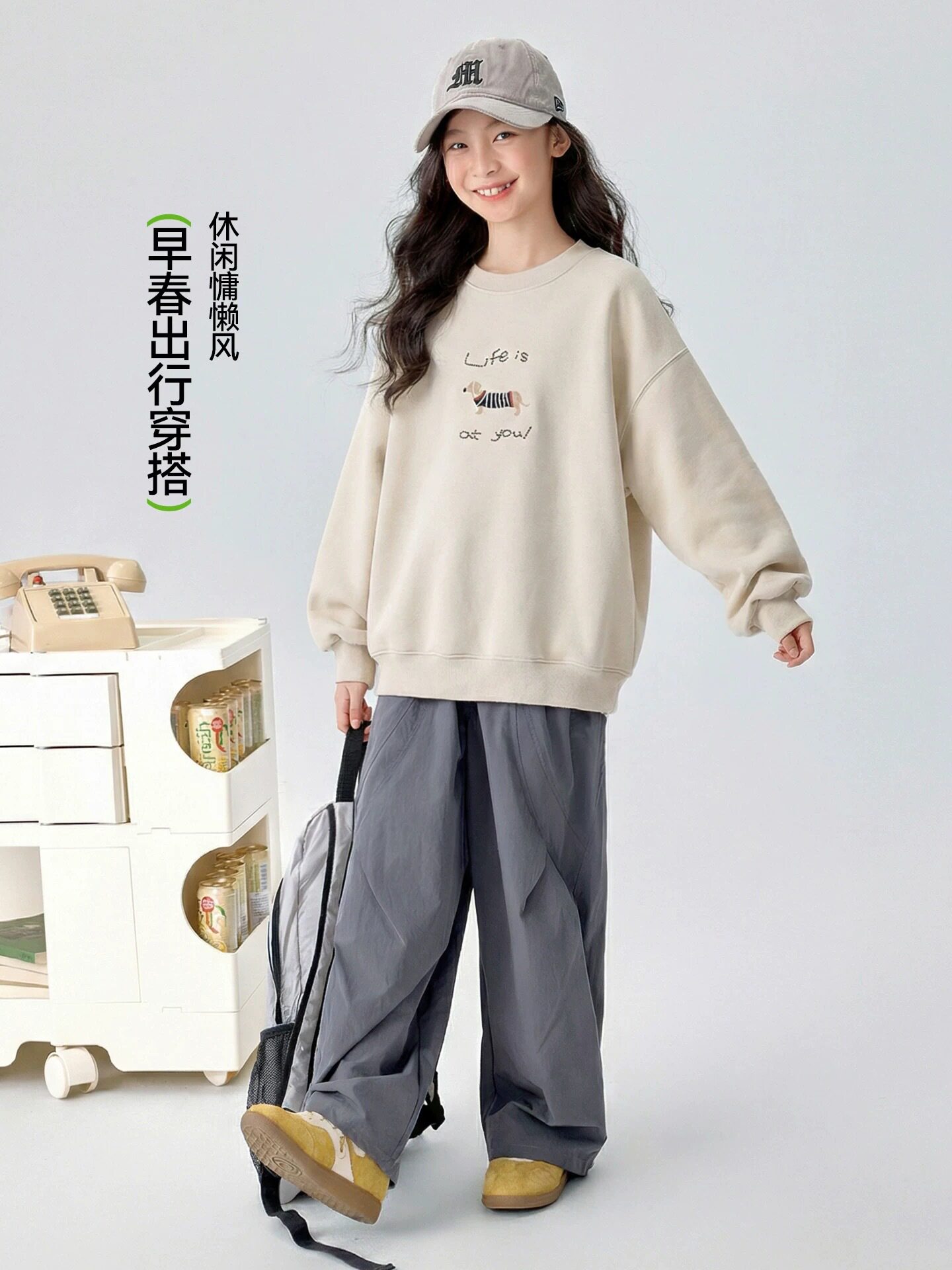 2026新款春装中大童初中生女孩洋气宽松圆领卫衣慵懒风上衣