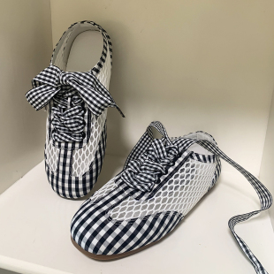 水之心浪漫复古小众渔网网眼镂空透气平底德训鞋 女2025春夏新 凉鞋