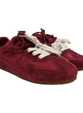 水之心复古小众德训鞋软底真皮绸缎面运动鞋2025春秋款安哥拉酒红