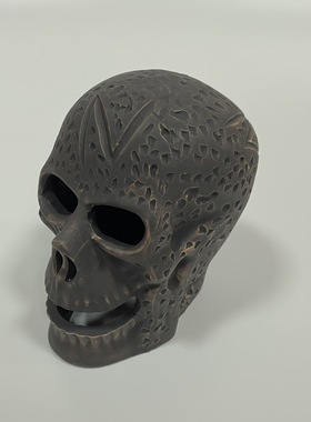 万圣节火炉烧烤派对装饰仿真骷髅头道具恐怖陶瓷摆件拍1发2