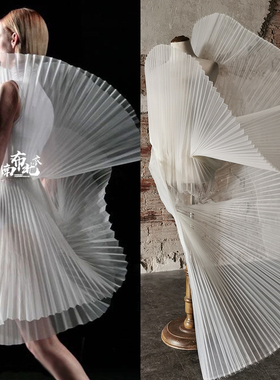 大风琴百褶硬纱皱褶欧根纱面料硬挺造型挺括设计肌理布料手工礼服