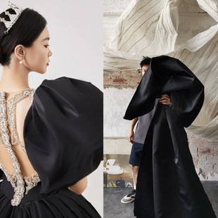 平纹婚纱缎礼服面料硬挺挺括廓形大裙摆蓬蓬裙布料泡泡袖立体加厚