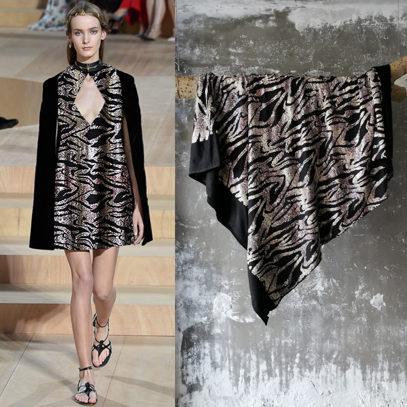 蛇皮蛇纹图案亮片黑色弹力氨纶不透布料演出舞蹈服装礼服高级面料