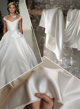 加厚高级婚纱缎半亚光高档手工礼服布料面料 COS高端定制纯色贡缎