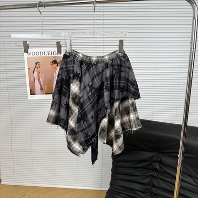 星星格子不规则毛边半身裙