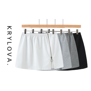 春秋全棉一片式 拉链小屁帘卫衣裙开叉瑜伽运动跑步遮跨打底松紧裙