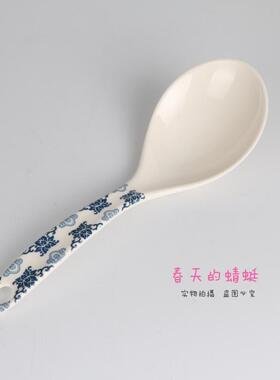 五和青花饭勺024厨房用仿瓷调羹汤勺密胺餐具仿瓷大勺子正品特卖