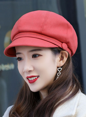 2026女秋季韩版布八角帽贝雷帽鸭舌帽时装报童度假帽画家帽瘦脸帽