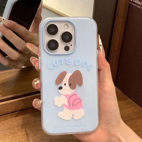 粉书包小狗适用iphone14/15pro苹果16手机壳11可爱12pro小众13pro