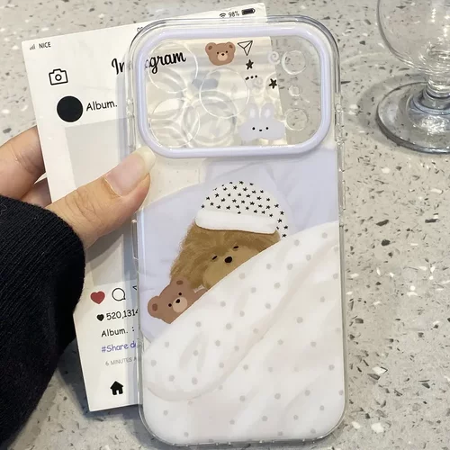 睡帽小熊适用苹果17promax手机壳新款iPhone16保护套15pro全包