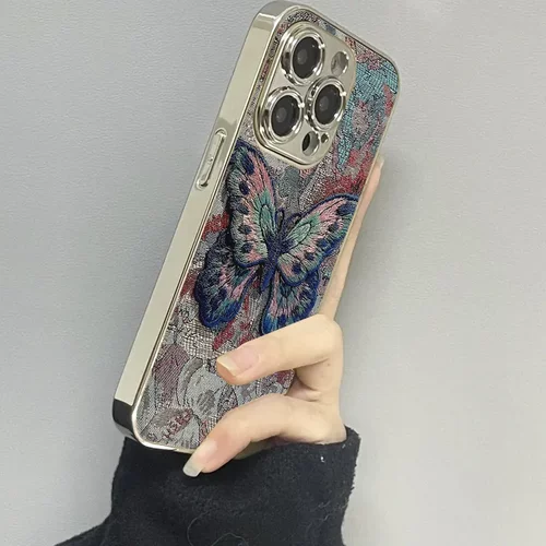 油画蝴蝶适用苹果16promax唯美气质 时尚女手机壳iPhone15电镀