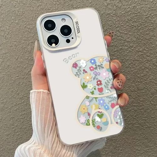 花朵小熊适用苹果17/16pro可爱15/14趣味iPho ne11手机壳xsmax