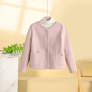 2025秋冬新款小香风双面绒大衣外套女短款时尚百搭圆领羊毛呢外套