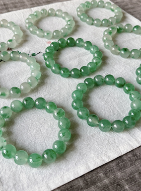 高品质纯天然非洲翠独龙玉高冰种起胶飘花13-14mm大珠子手串