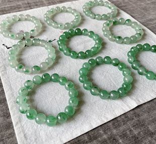 高品质纯天然非洲翠独龙玉高冰种起胶飘花13-14mm大珠子手串