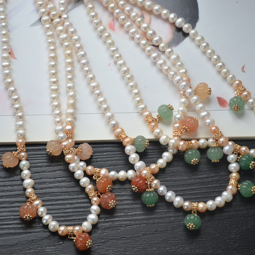 君安手工淡水珍珠金丝玉南瓜古风