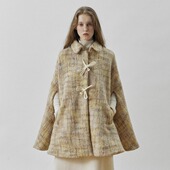 XUNRUO熏若 女 蜻蜓胸针翻领斗篷羊毛呢外套 设计师品牌 25秋冬