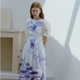 XUNRUO熏若 ElisabethAnisimow联名25春上新蓝白场景印花连衣裙