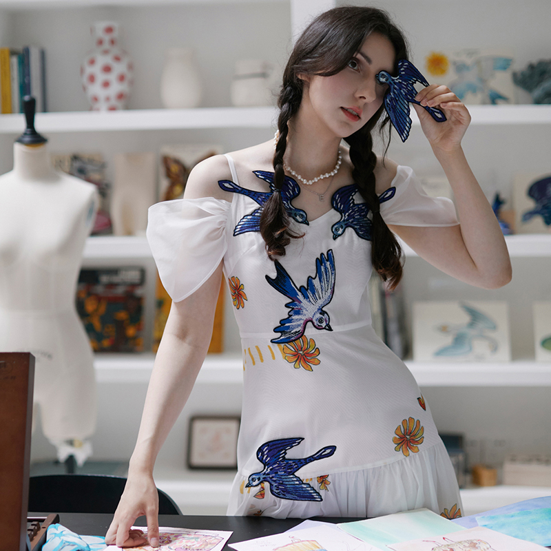 飞鸟花朵仙女裙熏若伊丽莎白联名