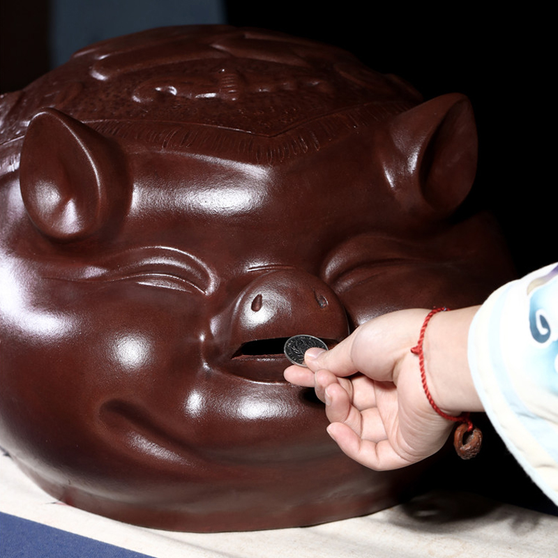大号紫砂猪储钱罐招财开业送礼手工储蓄罐礼品存钱只进不出金猪