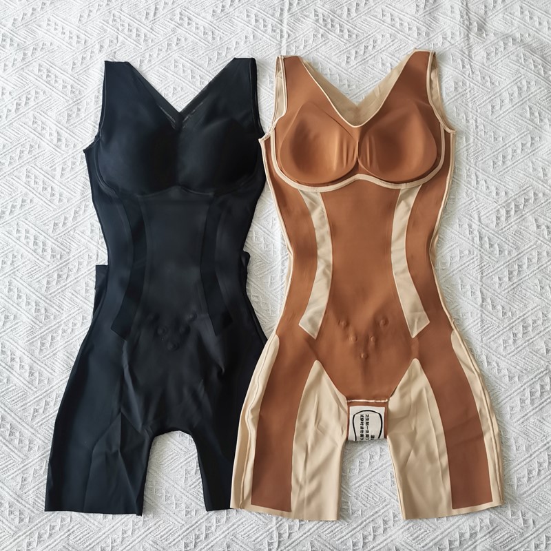 V领暖宫能量石带文胸后脱连体衣