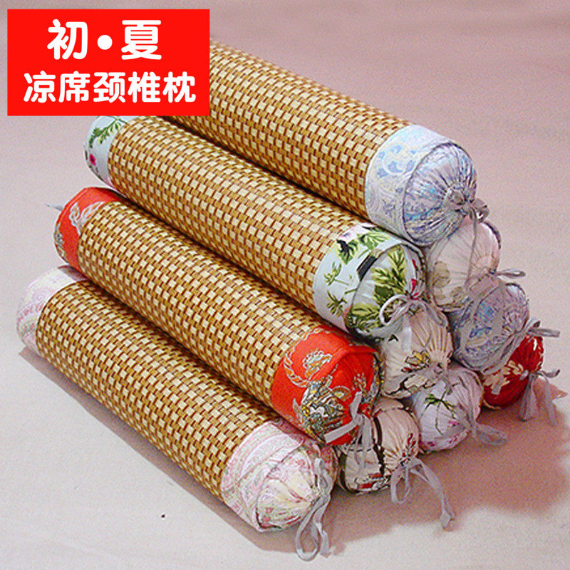 凉席枕头夏天颈椎枕荞麦护颈枕茶枕修复矫正硬藤席糖果圆柱形夏季