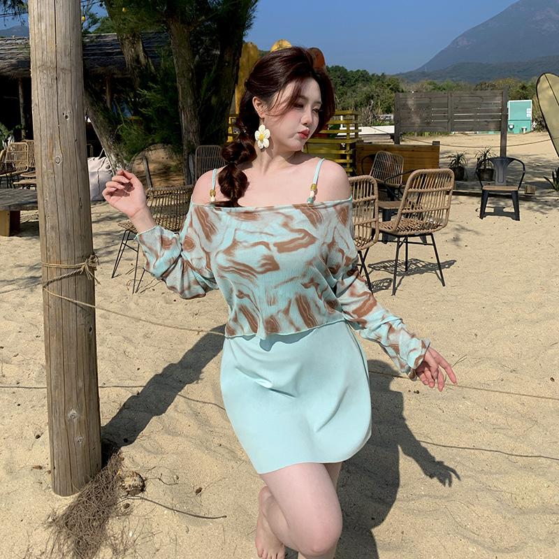 大码胖mm连体裙式复古微胖女孩泳衣女遮肉显瘦保守长裙泡温泉泳装