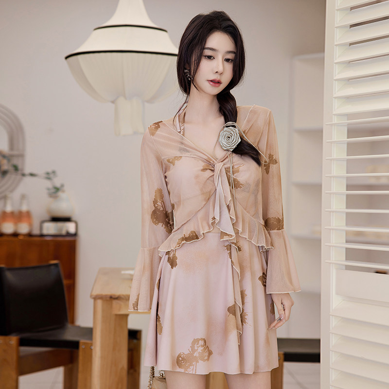 泳衣女微胖女孩分体三件套显瘦遮