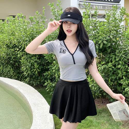 新款微胖女孩时尚显瘦裙式分体泳衣女性感大码胖mm保守泡温泉泳装