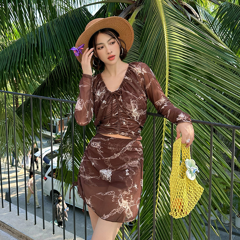 2025款泳衣女分体性感比基尼长袖罩衫防晒大码胖mm200斤显瘦遮肚