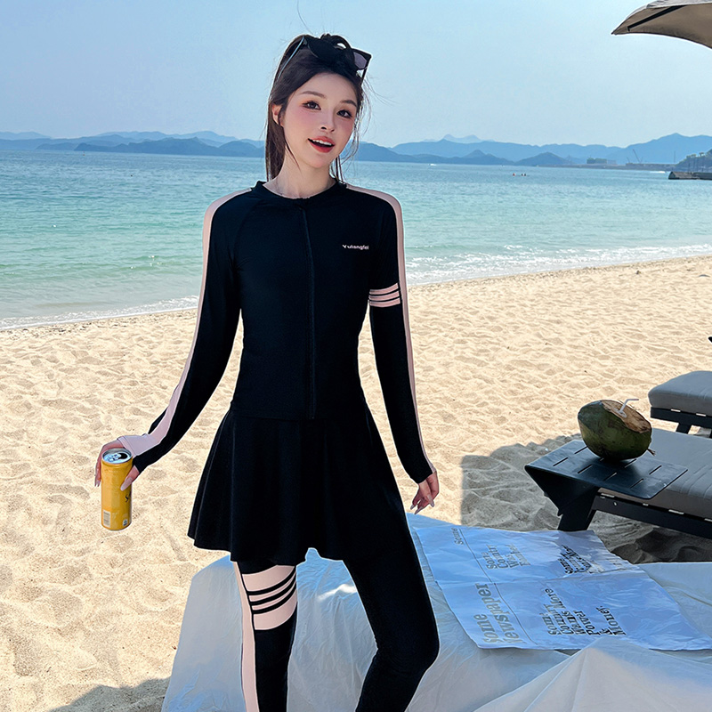 大码胖MM分体泳衣女士游泳防晒四件套保守长袖长裤冲浪浮潜水母服
