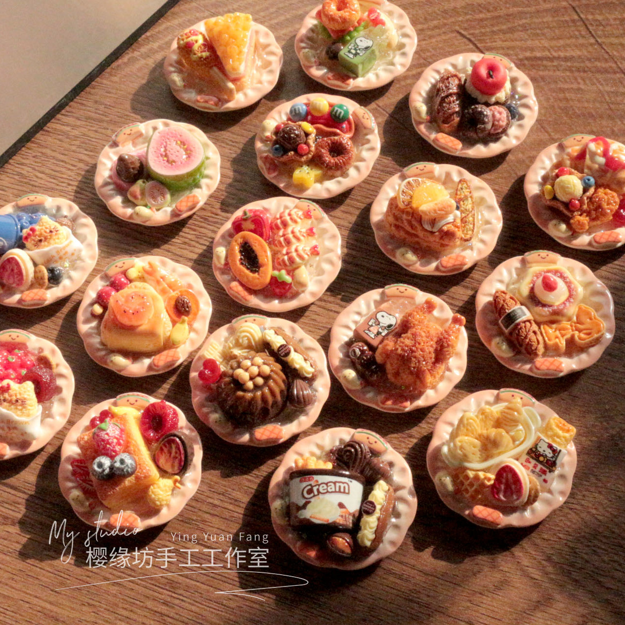 可爱迷你食玩餐盘冰箱贴蛋糕薯条奶油胶小摆件曲奇小动物小摆台