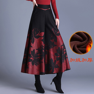 高腰显瘦垂感妈妈裤 提花毛呢阔腿裤 后松紧腰九分裤 大脚裙裤 女冬季