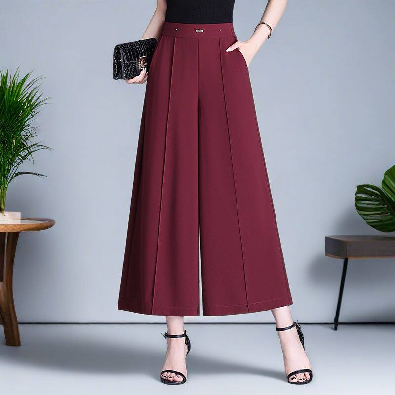 雪纺裙裤女2025夏季薄款九分裤高腰显瘦松紧阔腿裤小个子休闲裤