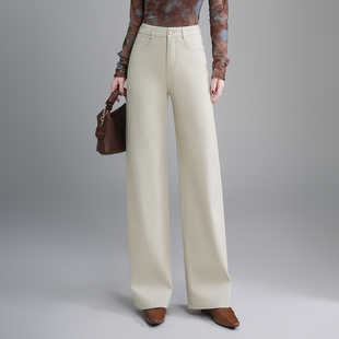 天丝棉牛仔阔腿裤春季高腰后腰松紧前拉链直筒裤长裤百搭女裤子