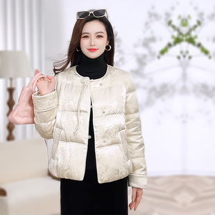 新中式无领羽绒服2025冬季圆领保暖白鸭绒外套古风上衣国风女装