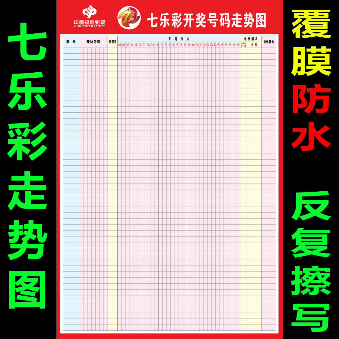 7乐彩快3双色球3d走势图表格福彩体彩票投注站用品开奖号码墙贴纸