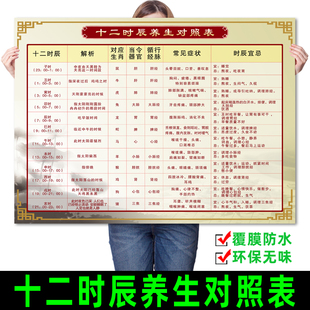 十二时辰养生对照表中医文化养生馆挂图装饰画海报子午流注穴位图