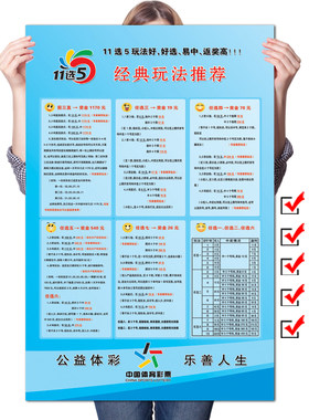 体彩彩票店用品11选5经典玩法推荐中奖金额速查表彩票走势图海报