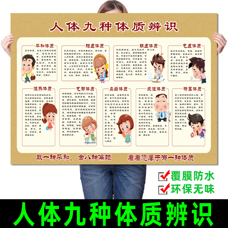 中医养生馆人体九种体质辨识调养方法知识海报装饰画挂图广告贴纸