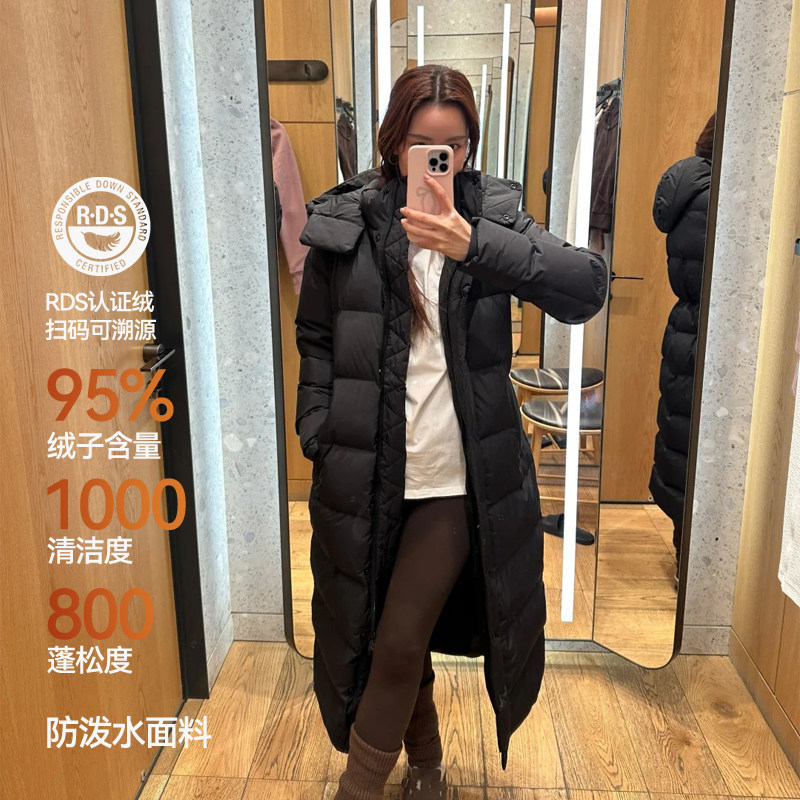 lulu同款泡芙鹅绒九格长款露露羽绒服加厚保暖连帽外套女2025新款