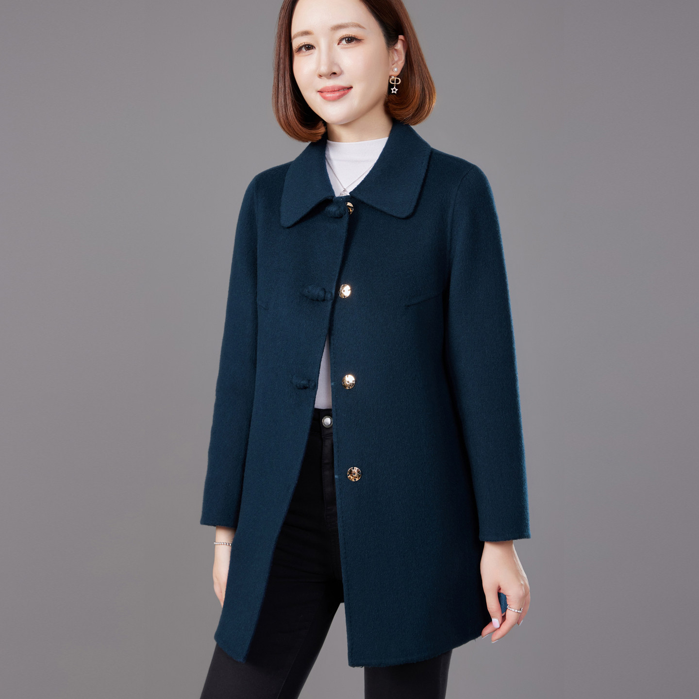 洋气2026妈妈秋装双面呢大衣女中长款高端老年人冬装羊毛呢子外套