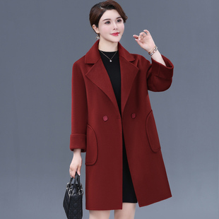 秋冬100%羊毛双面呢大衣女高级感50多岁妈妈秋装 毛呢外套 2025新款