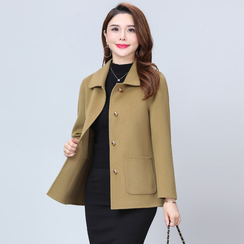 高级时尚妈妈双面羊绒大衣外套女