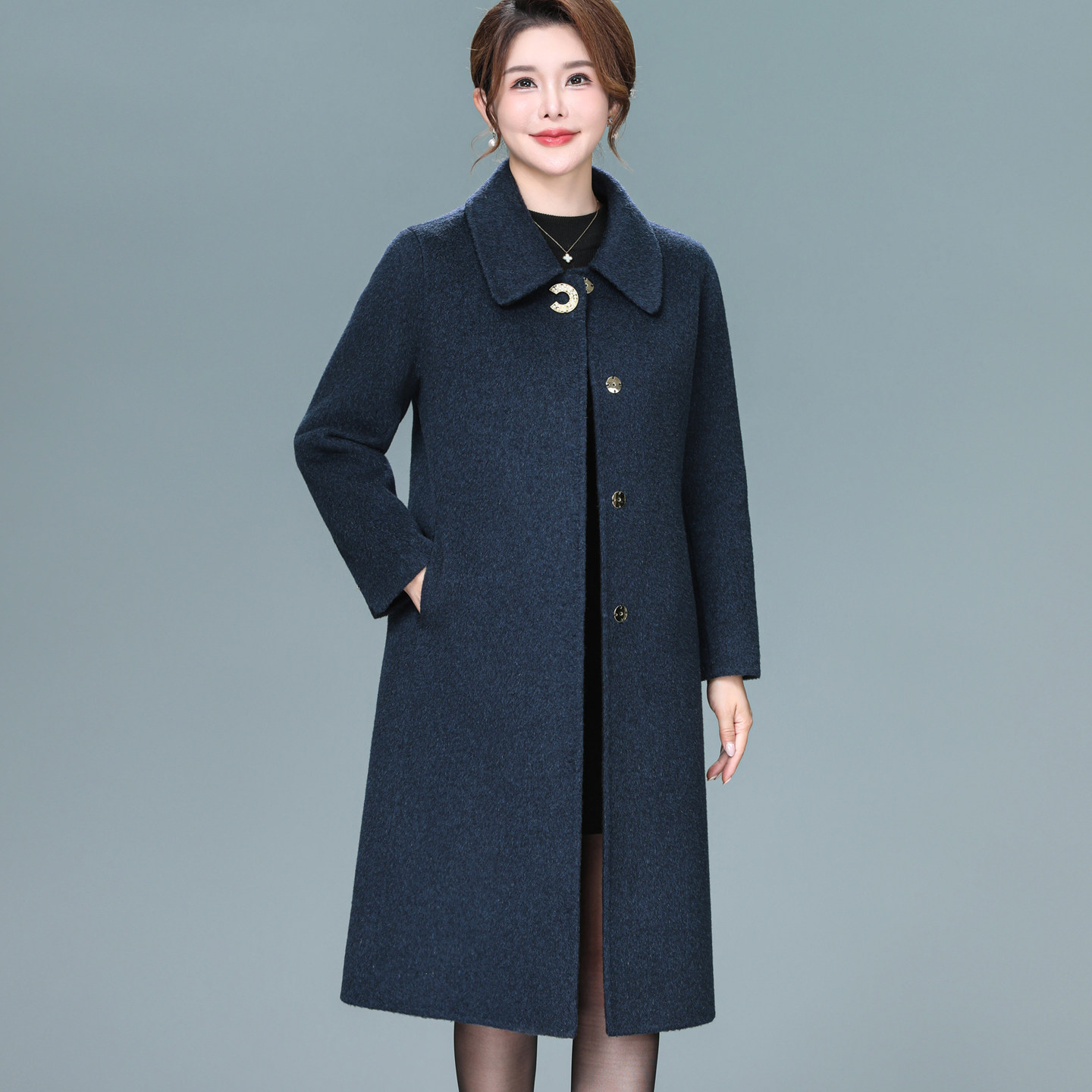贵夫人妈妈装双面羊绒大衣中长款秋冬新款大码中老年女羊毛呢外套