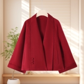 羊毛呢外套呢子上衣披风 小个子秋冬女装 开衫 斗篷大衣双面羊绒短款