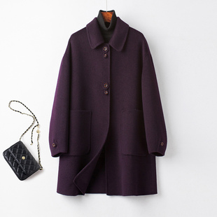 羊毛呢外套 洋气中老年人大码 胖妈妈秋冬新款 双面羊绒大衣女中长款